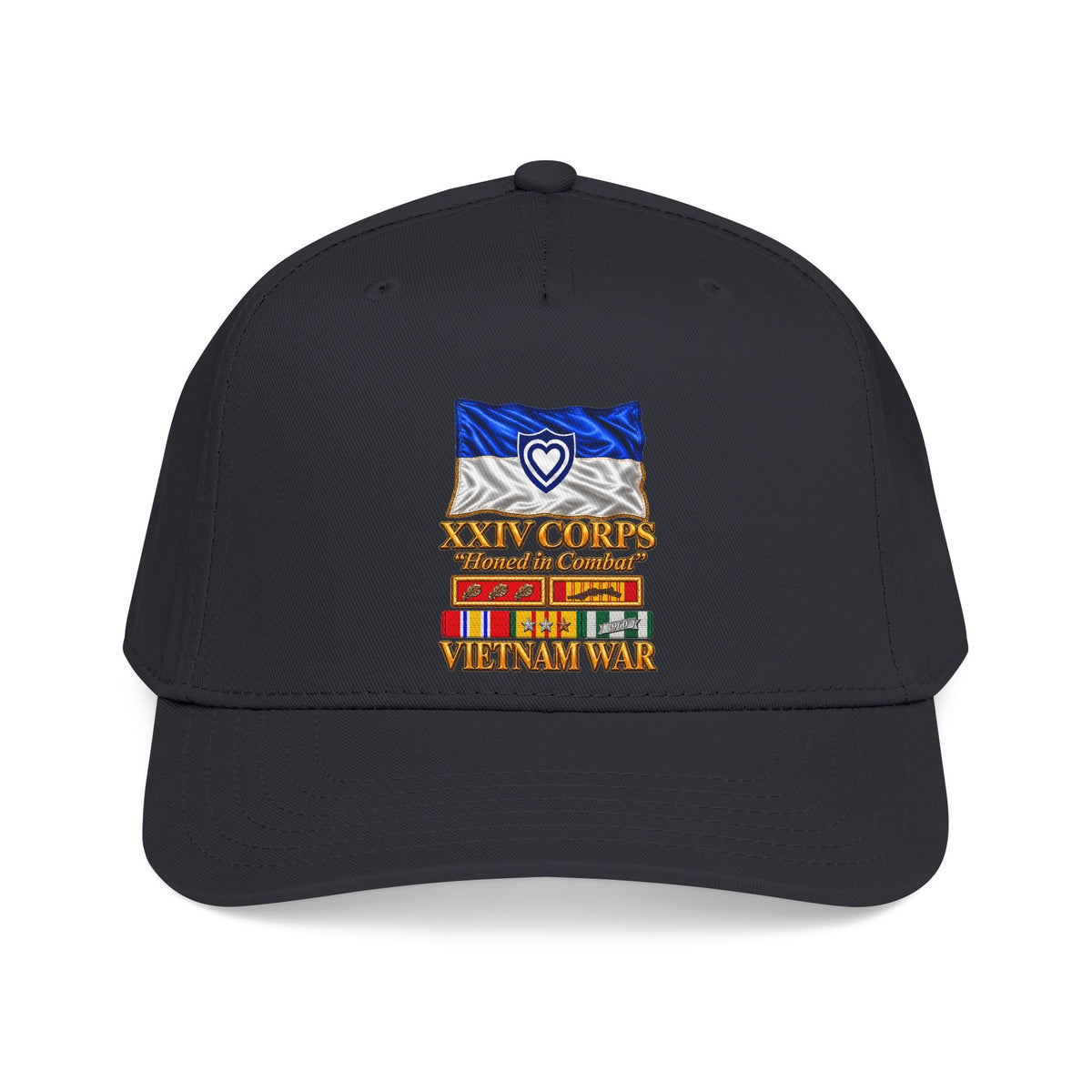Mid Profile Baseball Cap - Army - XXIV Corps Flag - Waving - Ribbons - Meritorious Awards - Vietnam War - 3D - Transparent