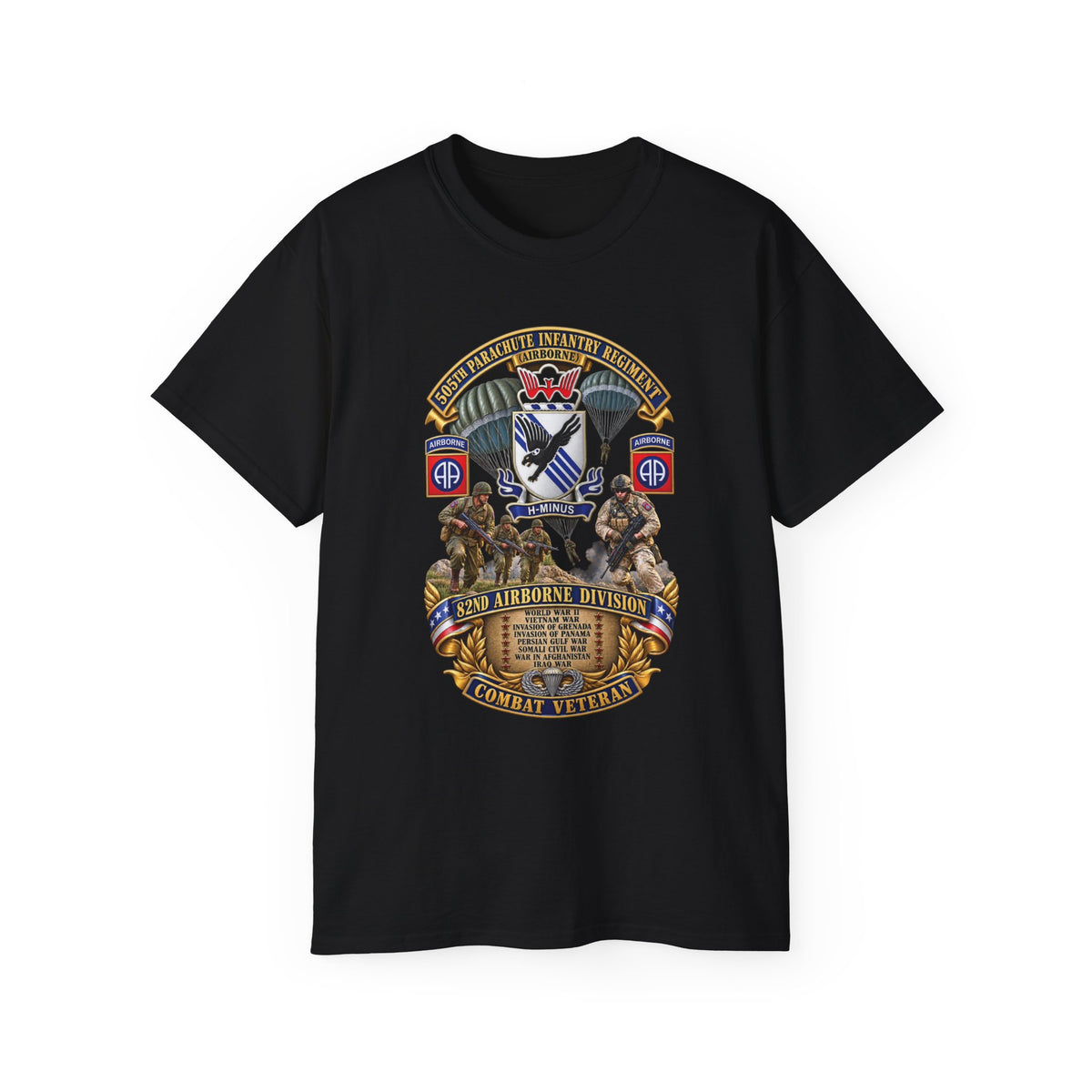 Unisex Ultra Cotton Tee - Army - Combat Vet w 505th PIR - 82nd Airborne  w Campaigns - Soldiers - SSI - 3D - Enhanced