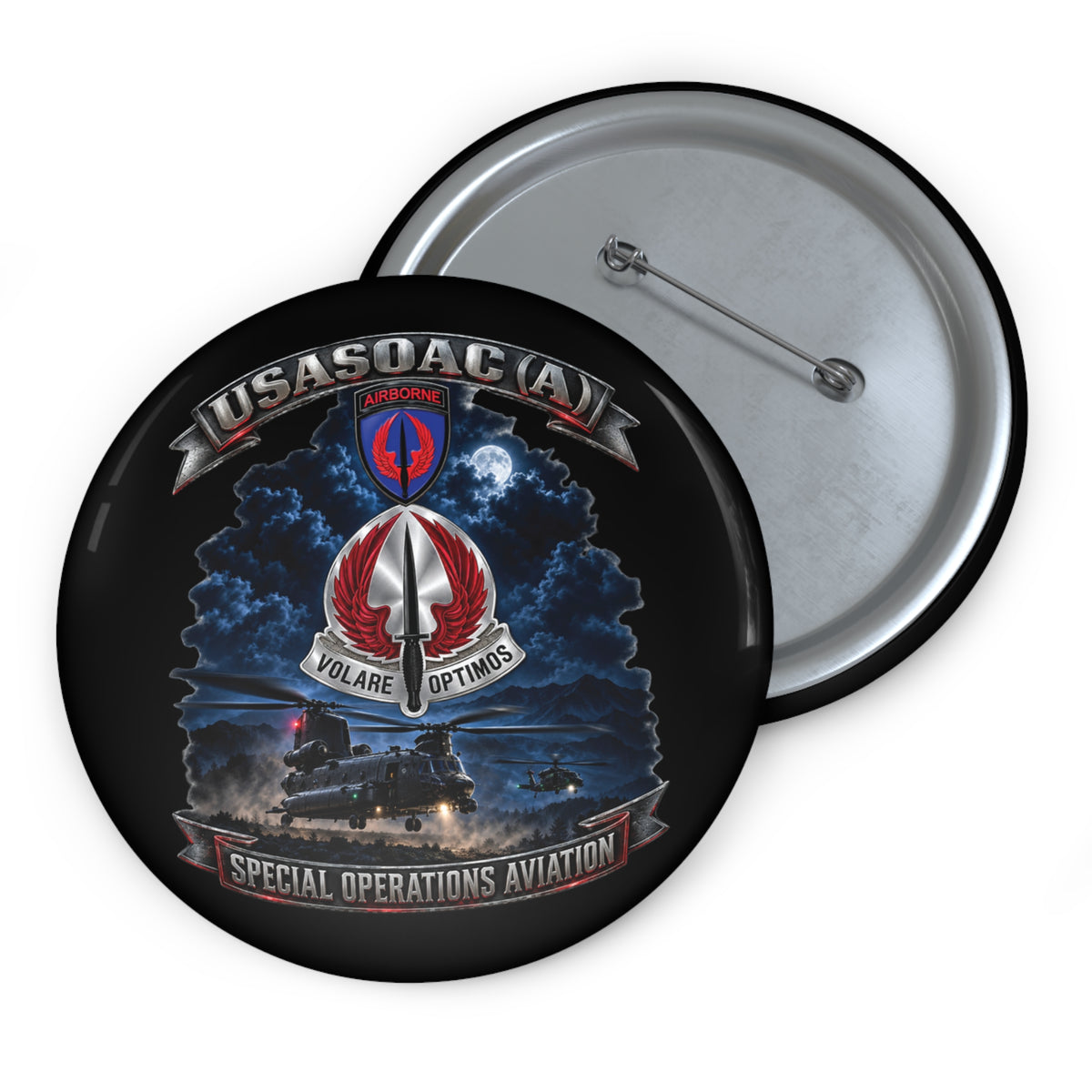Custom Pin Buttons - USA Special Operations Aviation Command (Airborne) - SSI, DUI with Scene - 3D - Enhanced