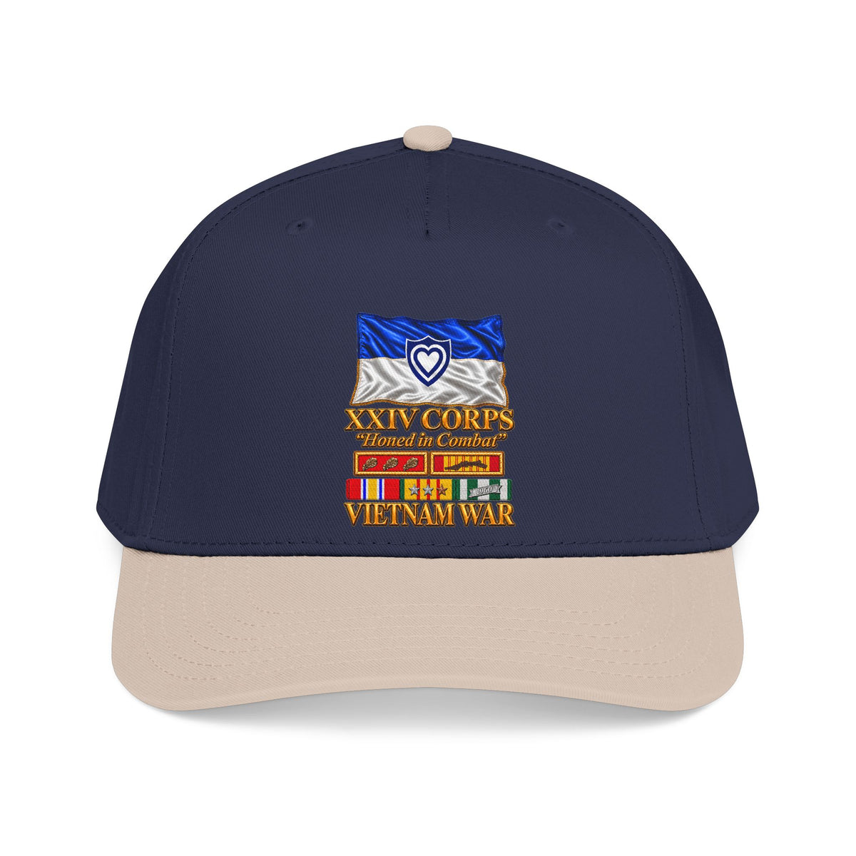 Mid Profile Baseball Cap - Army - XXIV Corps Flag - Waving - Ribbons - Meritorious Awards - Vietnam War - 3D - Transparent