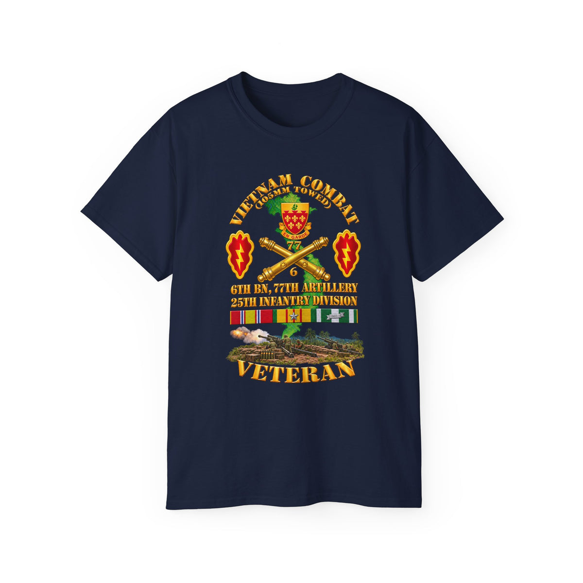 Unisex Ultra Cotton Tee - Army - Vietnam Combat Veteran w 6th Bn 77th Artillery DUI -25th Infantry Div w Fire Mission Scene - 3D - Transparent