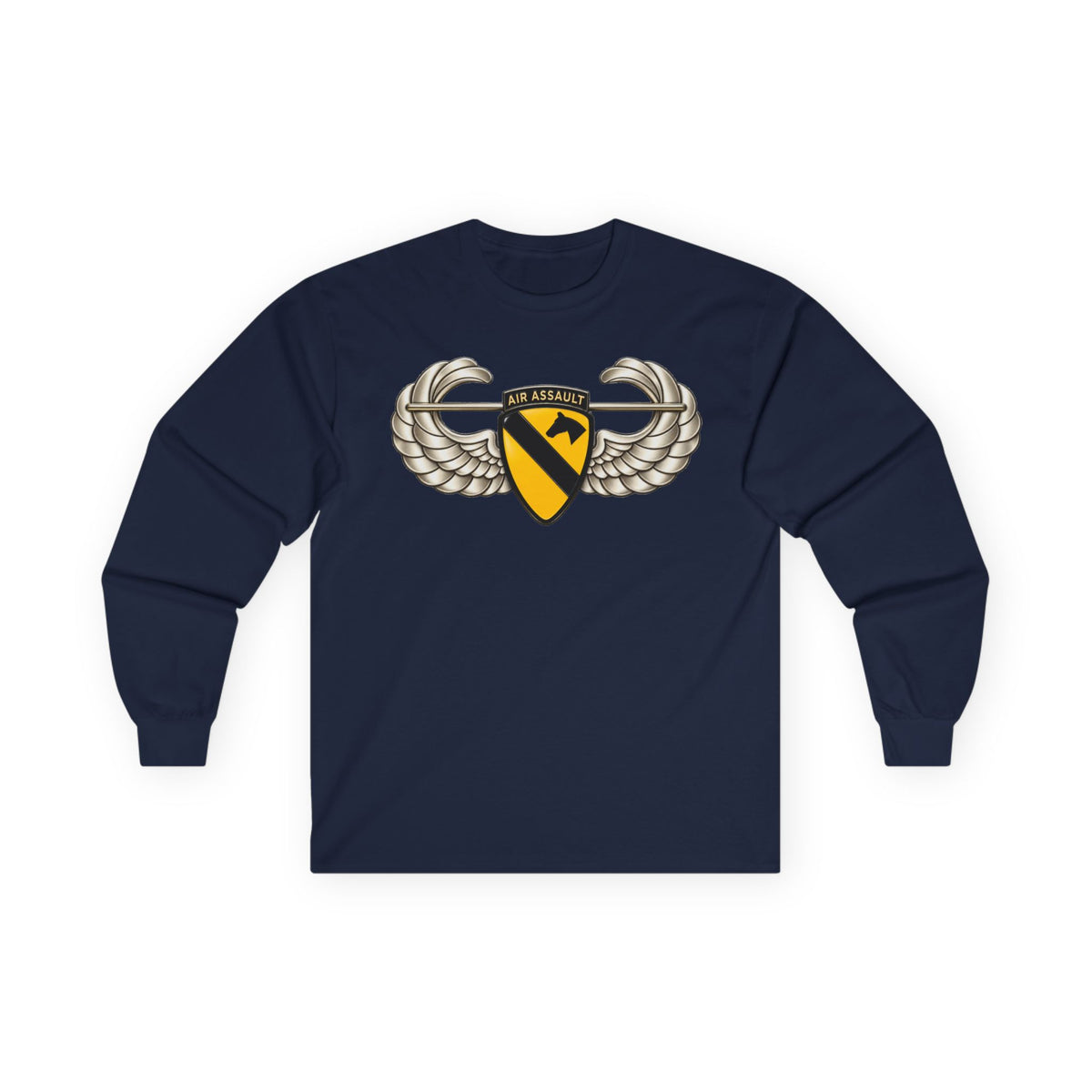 Unisex Ultra Cotton Long Sleeve Tee - 1st Cavalry Division w Air Assault Tab on Airborne Badge wo Txt - 3D - Transparent