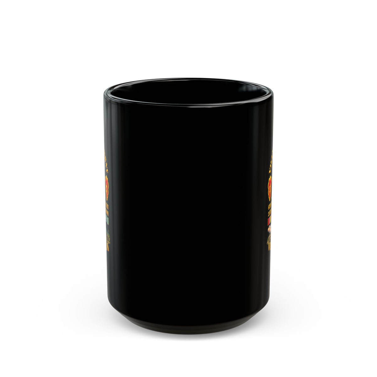 Black Mug  (15oz) - Army - Vietnam Combat Veteran w 6th Bn 77th Artillery DUI -25th Infantry Div w Fire Mission Scene - 3D - Transparent