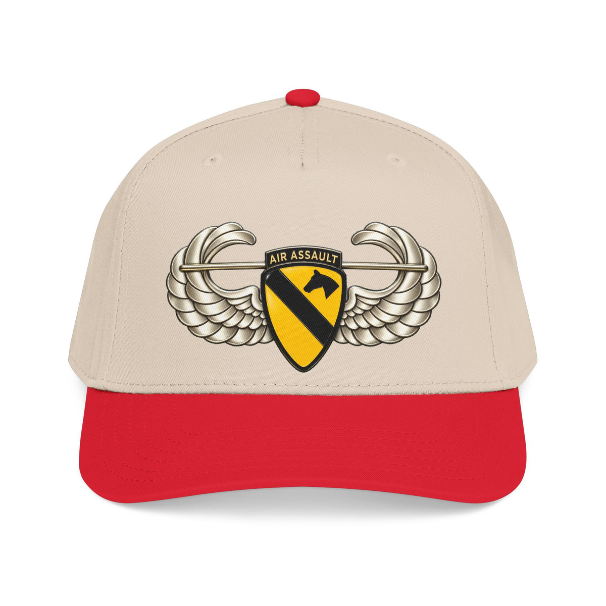 Mid Profile Baseball Cap — 1st Cavalry Division w Air Assault Tab on Airborne Badge wo Txt - 3D - Transparent