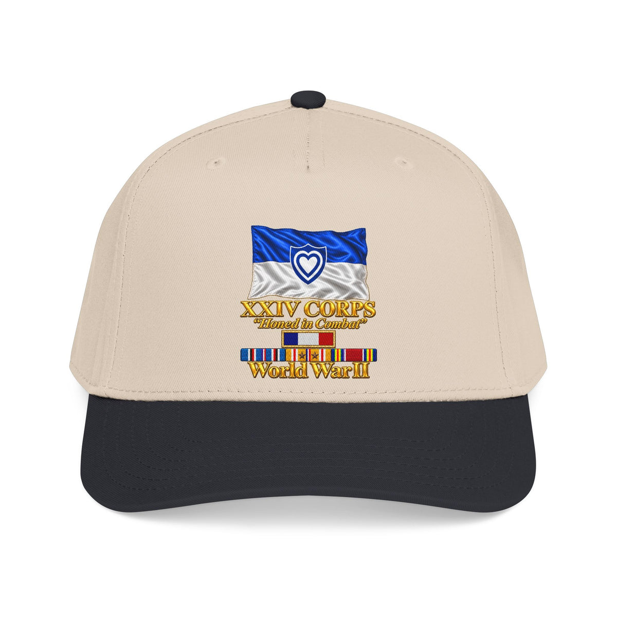 Mid Profile Baseball Cap - Army - XXIV Corps Flag - Waving - Ribbons - World War II - 3D - Transparent