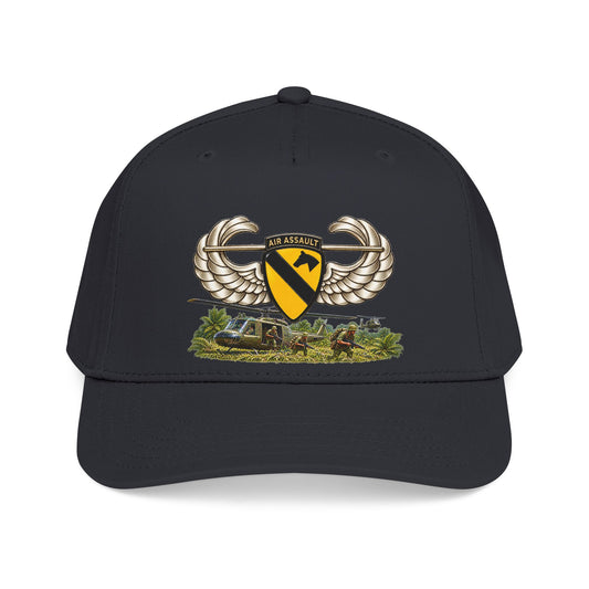 Mid Profile Baseball Cap — 1st Cavalry Division w Air Assault Tab on Airborne Badge with Air Assault Scene - 3D - Transparent