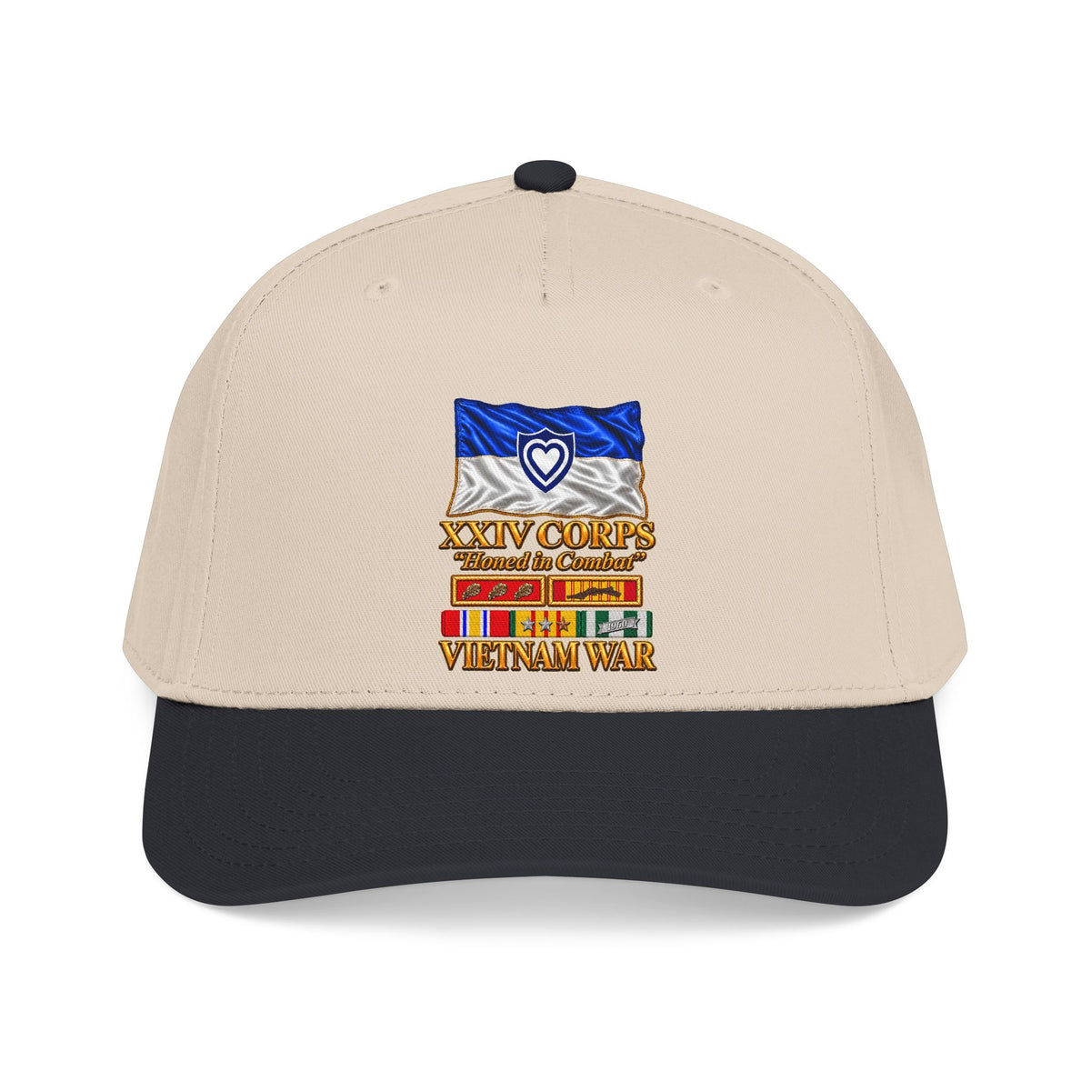 Mid Profile Baseball Cap - Army - XXIV Corps Flag - Waving - Ribbons - Meritorious Awards - Vietnam War - 3D - Transparent