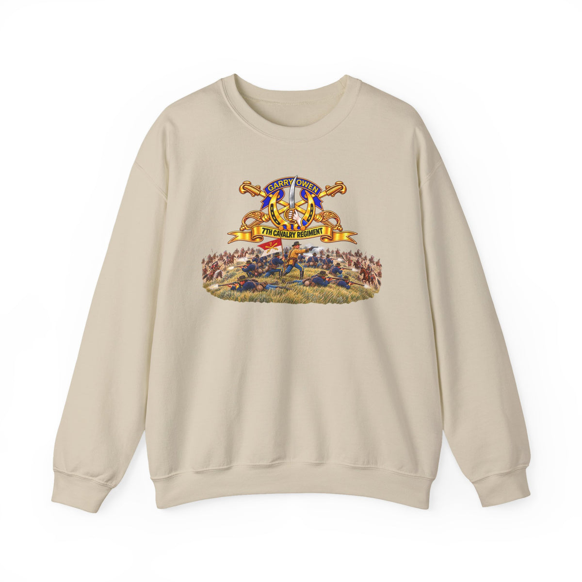 Crewneck Sweatshirt - 7th Cavalry Regiment - DUI, Br, Ribbon w  Battle of Little Big Horn Scene - 3D - Transparent