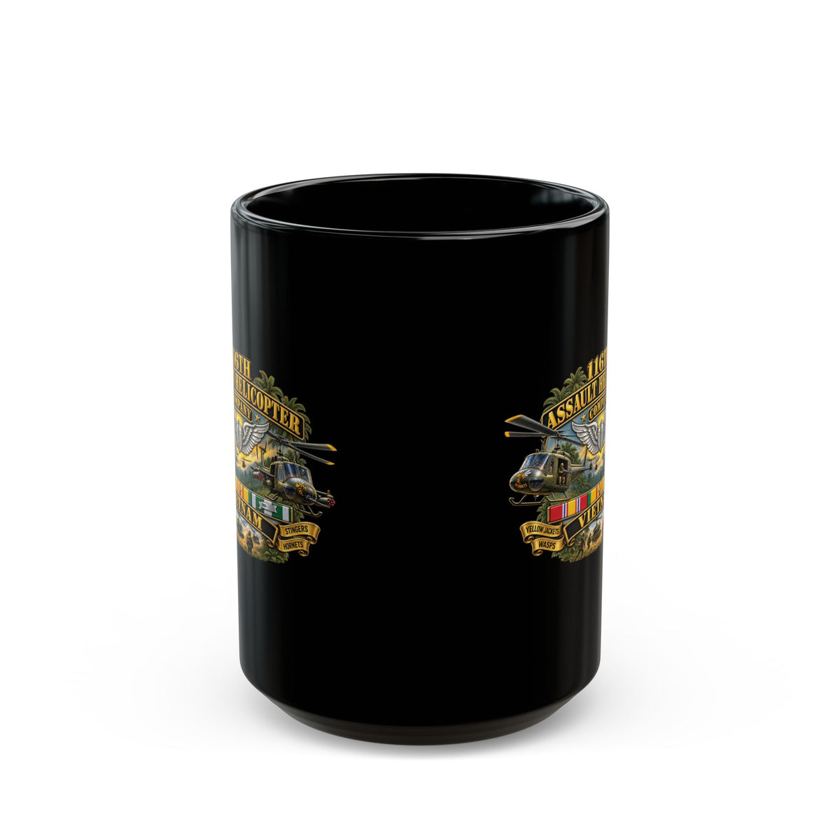 Black Mug  (15oz) - Army - 116th Assault Helicopter Co w  Aviator Badge w VN SVC - HORNETS - 3D - Enhanced