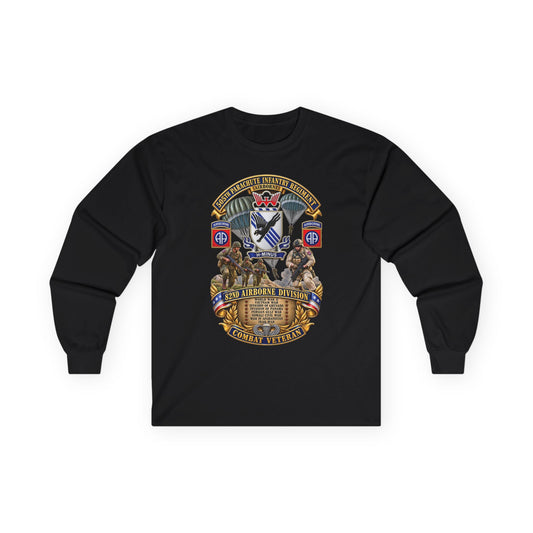 Unisex Ultra Cotton Long Sleeve Tee - Army - Combat Vet w 505th PIR - 82nd Airborne  w Campaigns - Soldiers - SSI - 3D - Enhanced