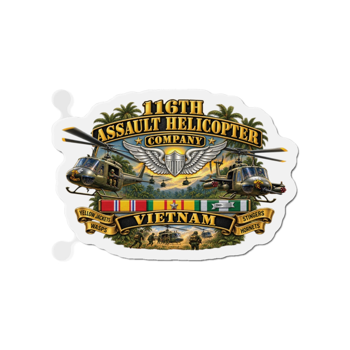 Die-Cut Magnets — Army - 116th Assault Helicopter Co w  Aviator Badge w VN SVC - HORNETS - 3D - Enhanced