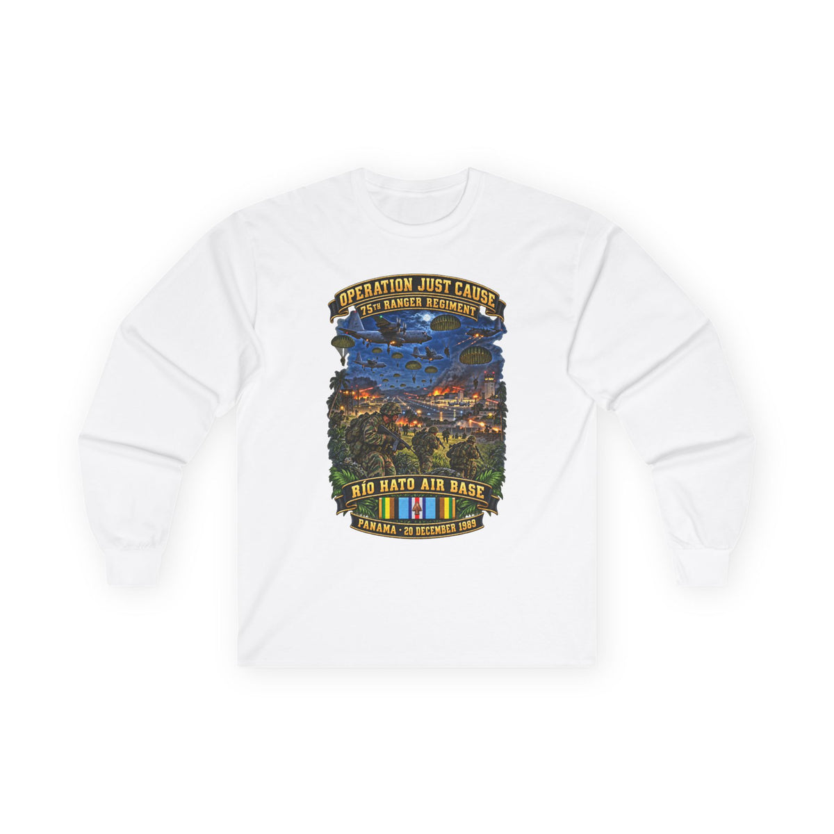 Unisex Ultra Cotton Long Sleeve Tee - SOF - Operation Just Cause  - Panama Invasion 1989 - 75th Ranger Rgt - Rio Hato Air Base - 3D - Enhanced