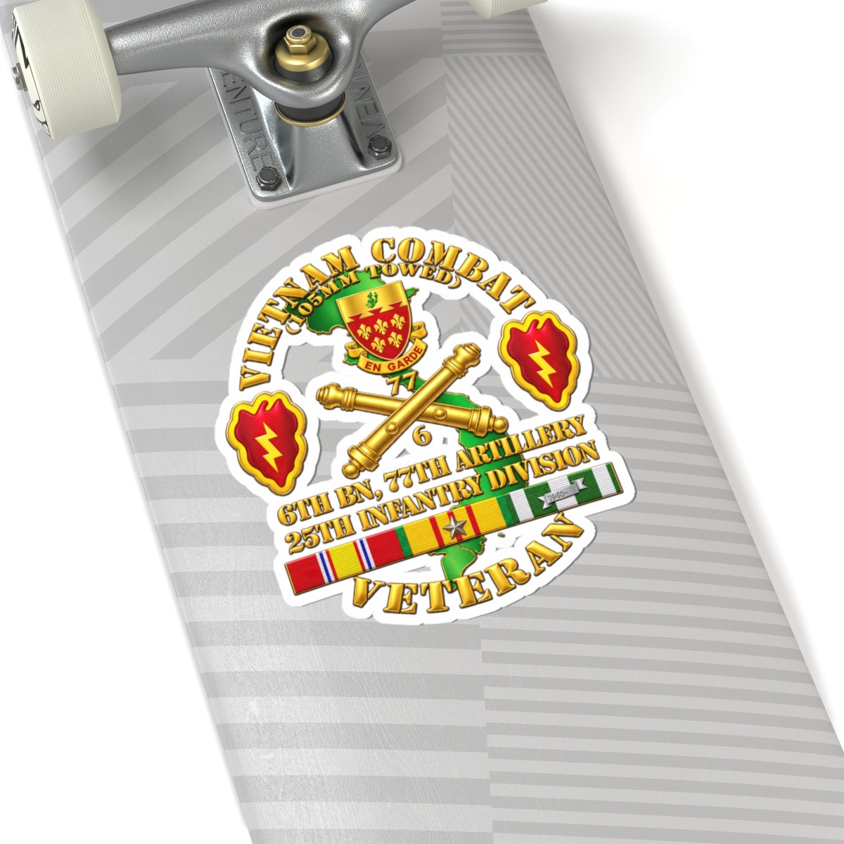 Kiss-Cut Stickers - Army - Vietnam Combat Veteran w 6th Bn 77th Artillery DUI -25th Infantry Div - 3D - Transparent