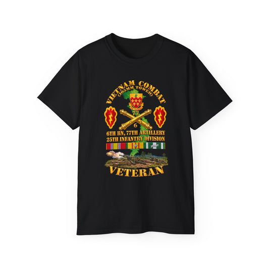 Unisex Ultra Cotton Tee - Army - Vietnam Combat Veteran w 6th Bn 77th Artillery DUI -25th Infantry Div w Fire Mission Scene - 3D - Transparent
