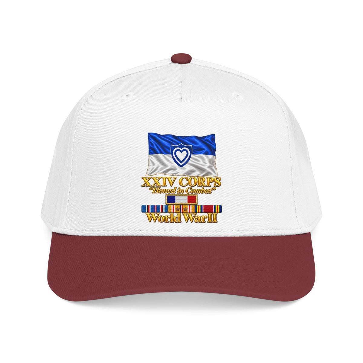 Mid Profile Baseball Cap - Army - XXIV Corps Flag - Waving - Ribbons - World War II - 3D - Transparent