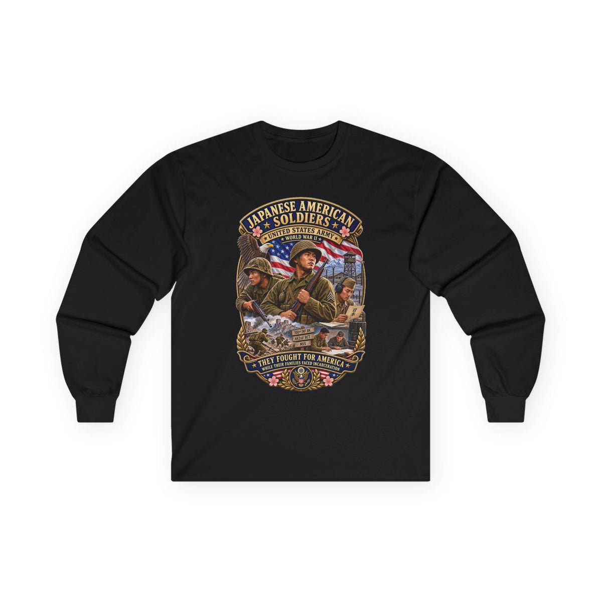 Unisex Ultra Cotton Long Sleeve Tee - Japanese American WWII Soldiers - 3D - Enhanced