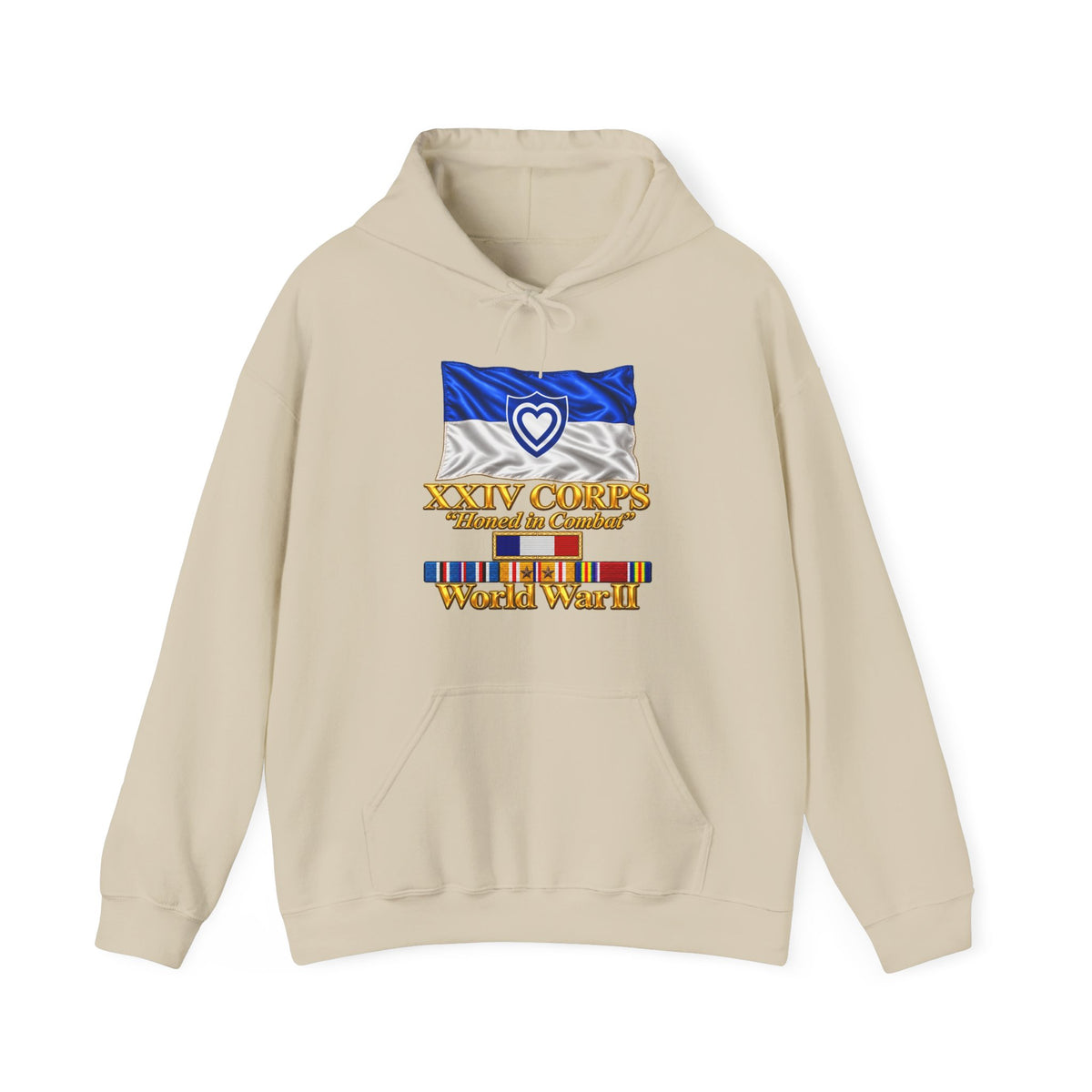 Hoodie — Army - XXIV Corps Flag - Waving - Ribbons - World War II - 3D - Transparent