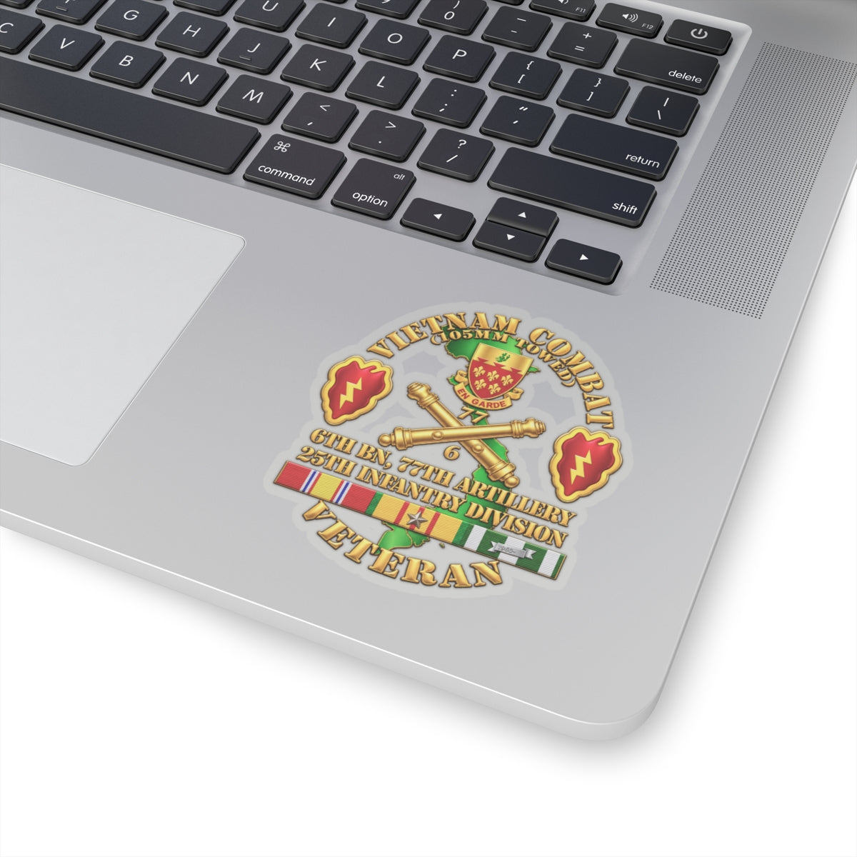 Kiss-Cut Stickers - Army - Vietnam Combat Veteran w 6th Bn 77th Artillery DUI -25th Infantry Div - 3D - Transparent