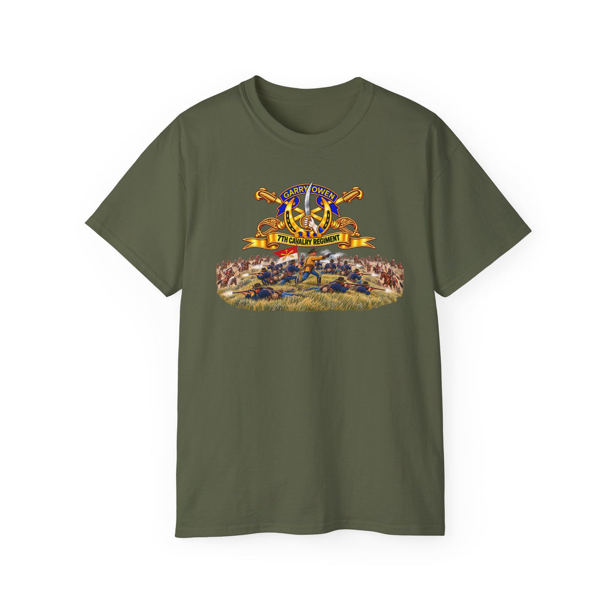 Unisex Ultra Cotton Tee - 7th Cavalry Regiment - DUI, Br, Ribbon w  Battle of Little Big Horn Scene - 3D - Transparent