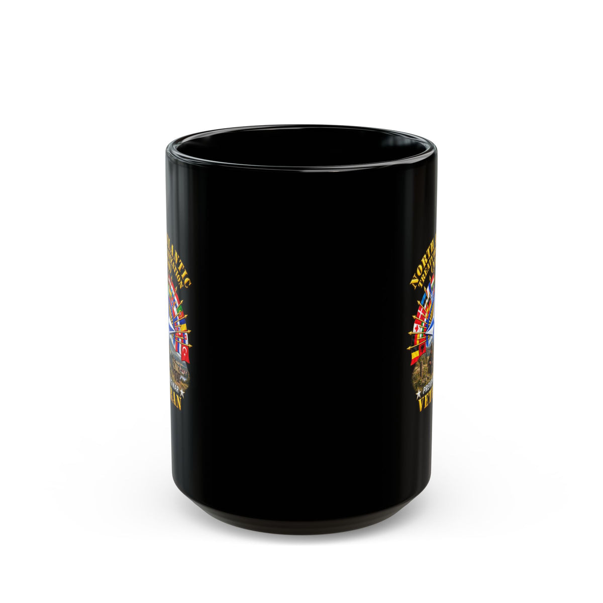 Black Mug  (15oz) - NATO - Polished NATO Veteran - with flags - Military Scene - 3D - Transparent
