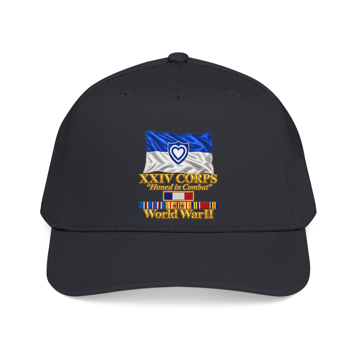 Mid Profile Baseball Cap - Army - XXIV Corps Flag - Waving - Ribbons - World War II - 3D - Transparent