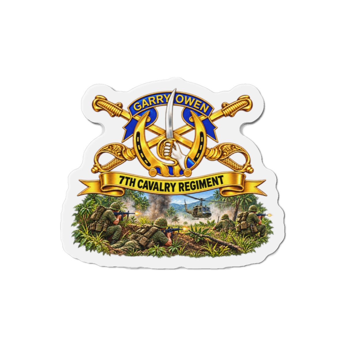 Die-Cut Magnets — 7th Cavalry Regiment - DUI, Br, Ribbon w  Battle of Ia drang Valley Scene - Vietnam - 3D - Transparent