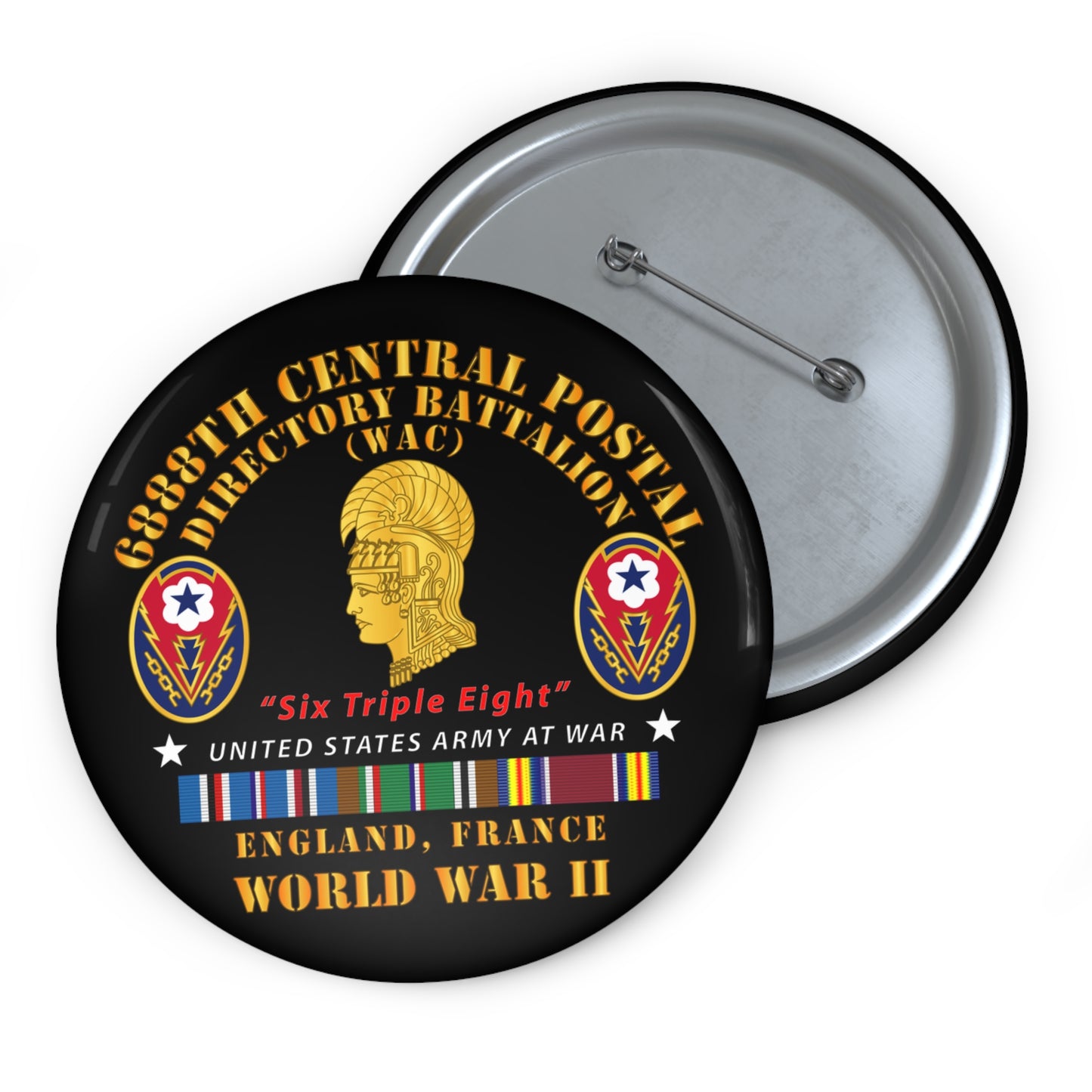 Custom Pin Button – Army - 6888th Central Postal Directory Battalion - WWII w EU SVC