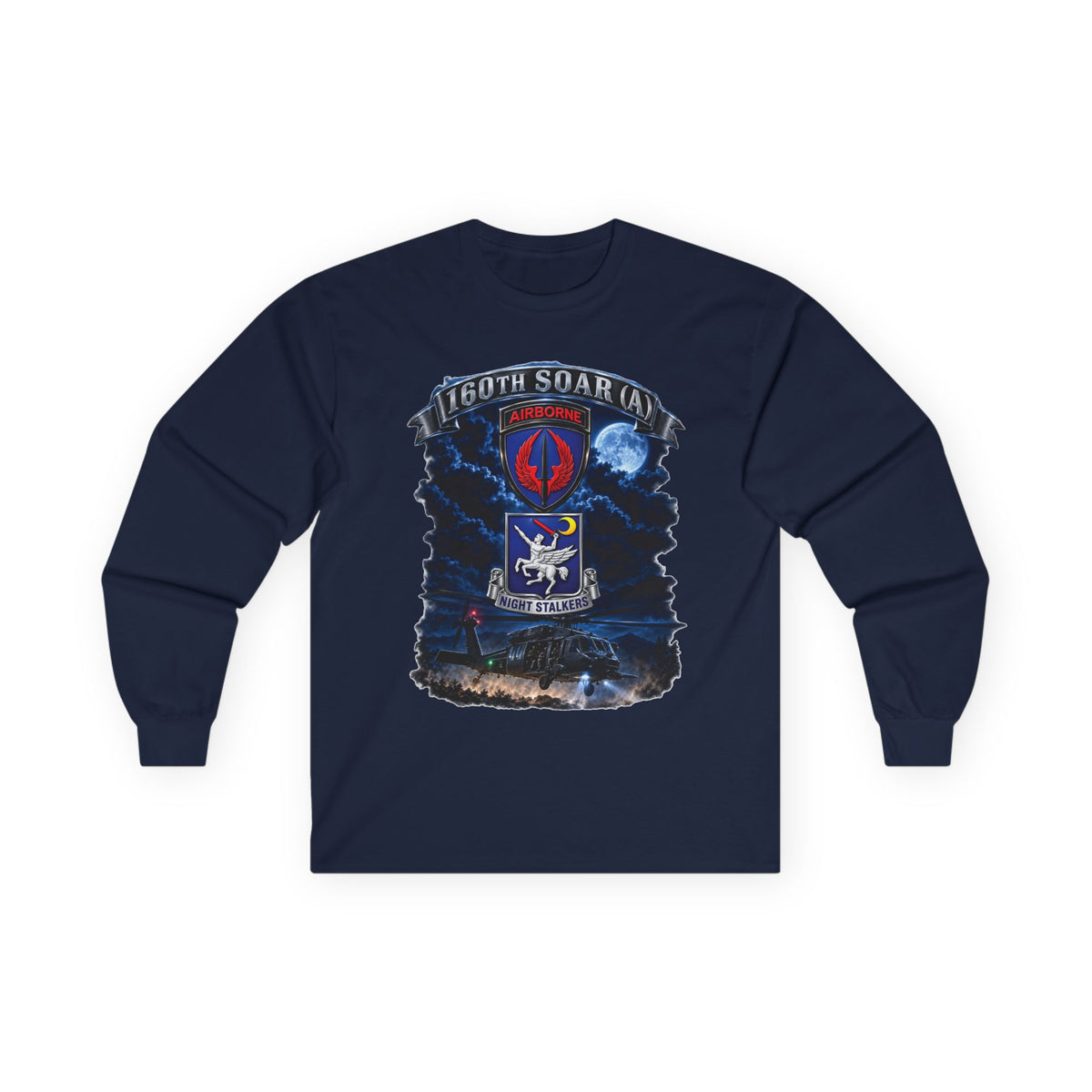 Unisex Ultra Cotton Long Sleeve Tee - USASOAC - SSI, 160th Special Operations Regiment Airborne  DUI with Scene Blackhawk - 3D - Enhanced