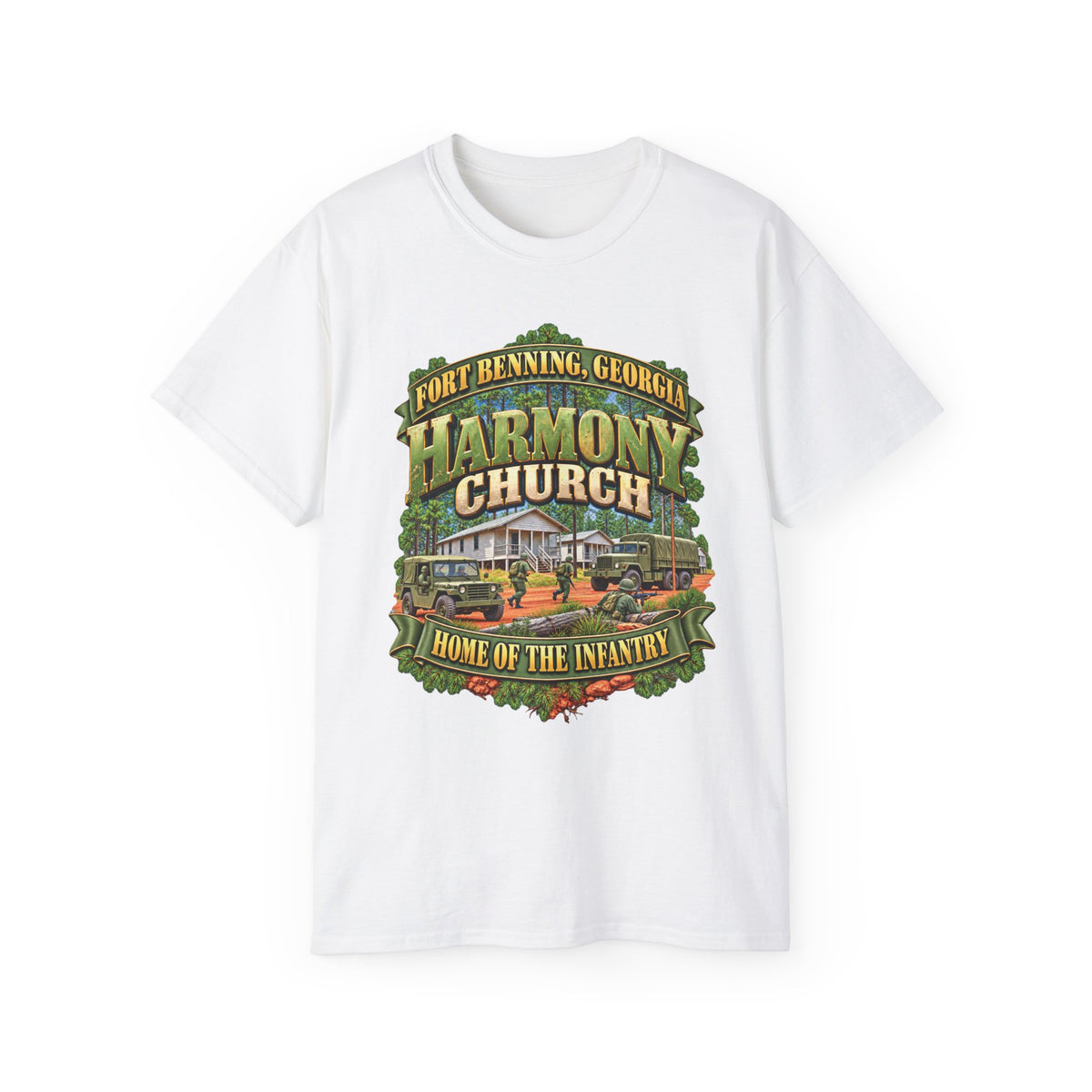 Unisex Ultra Cotton Tee - Fort Benning, Georgia, Harmony Church - Home of the Infantry - 3D - Enhanced