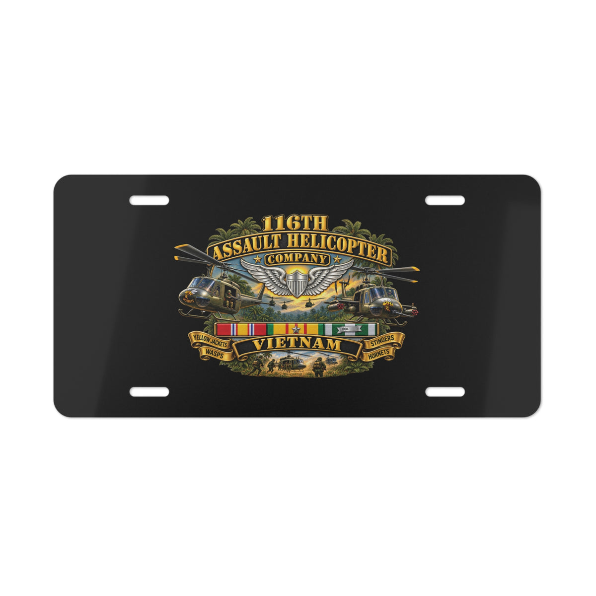 Vanity License Plate - Army - 116th Assault Helicopter Co w  Aviator Badge w VN SVC - HORNETS - 3D - Enhanced