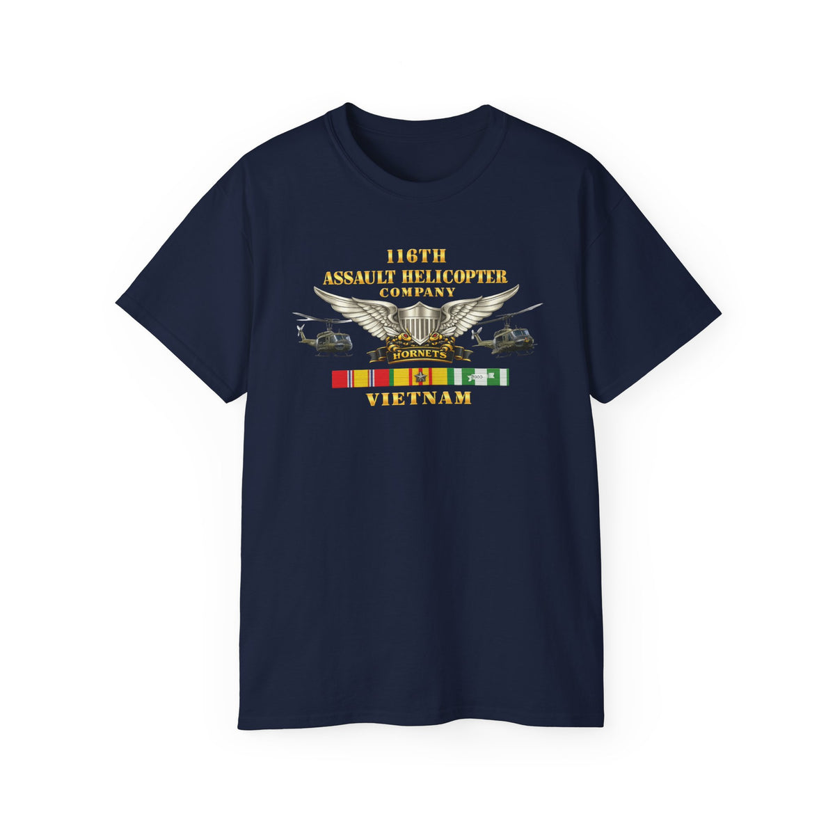 Unisex Ultra Cotton Tee - Army - 116th Assault Helicopter Co w  Aviator Badge w VN SVC - HORNETS - Side X Side - 3D - Enhanced