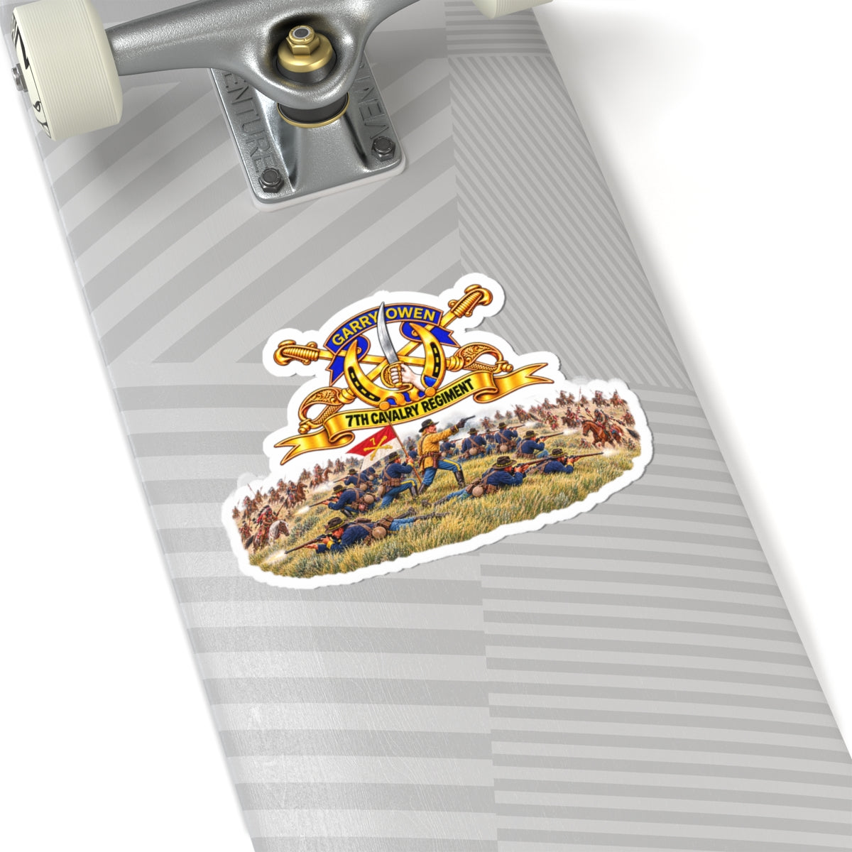 Kiss-Cut Stickers - 7th Cavalry Regiment - DUI, Br, Ribbon w  Battle of Little Big Horn Scene - 3D - Transparent