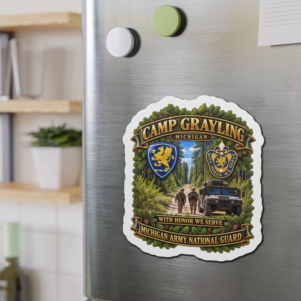 Die-Cut Magnets — Camp Grayling, MI - We Honor, We Serve - MIARNG - SSI- DUI - 3D - Enhanced