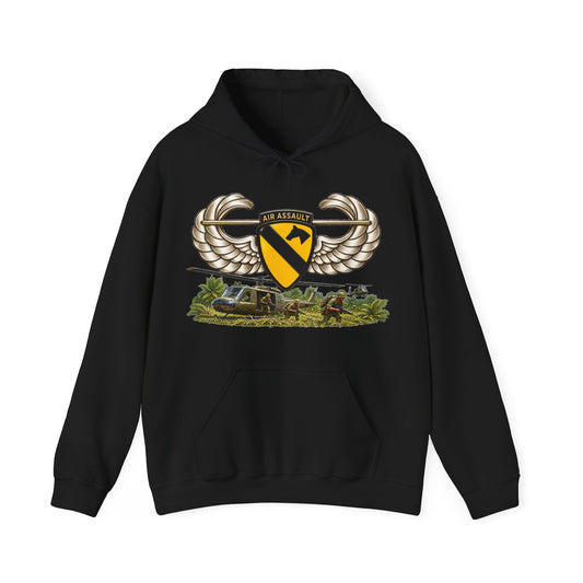 Hoodie — 1st Cavalry Division w Air Assault Tab on Airborne Badge with Air Assault Scene - 3D - Transparent