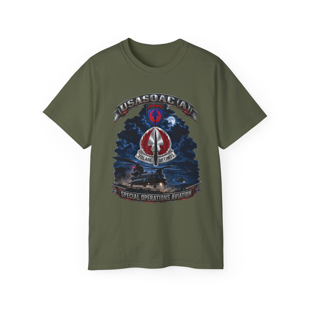 Unisex Ultra Cotton Tee - USA Special Operations Aviation Command (Airborne) - SSI, DUI with Scene - 3D - Enhanced