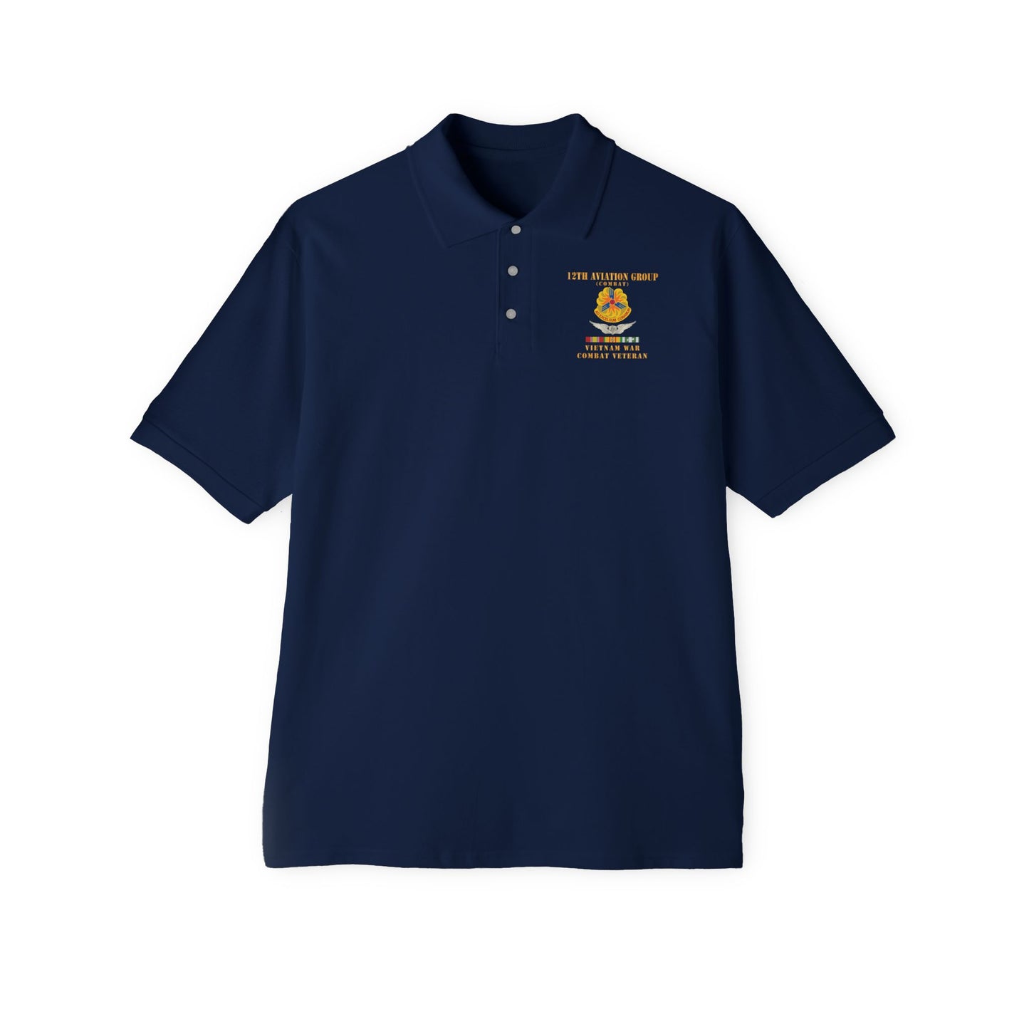 Men's Casual Piqué Polo - Army - 12th  AVN Group, Combat -  DUI - Aircrew, Vietnam War - Veteran VN SVC X 300