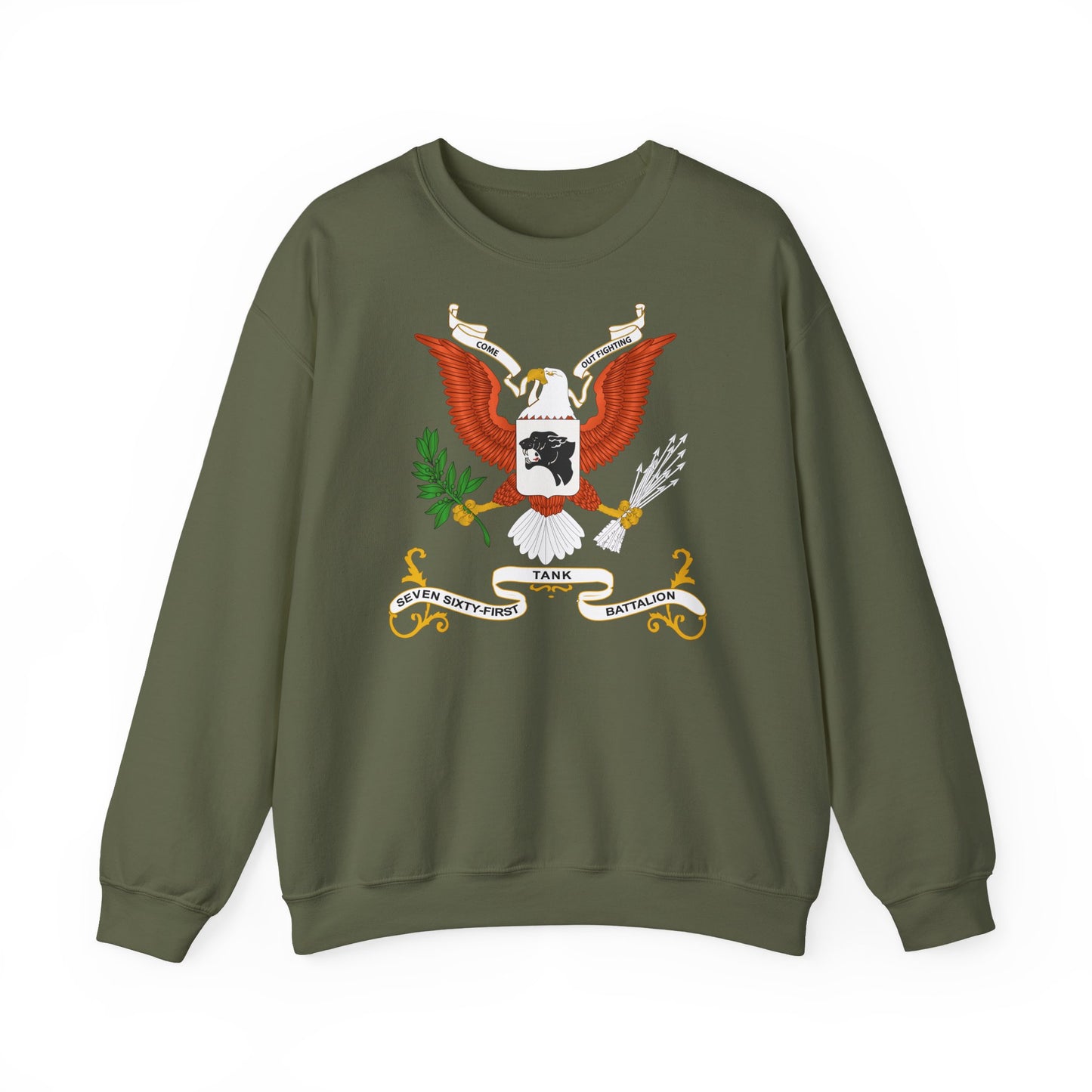 Crewneck Sweatshirt - Army - Regimental Colors - 761st Tank Battalion - Come Out Fighting
