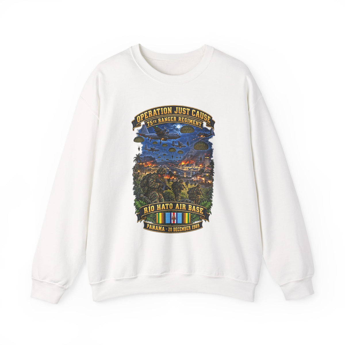 Crewneck Sweatshirt - SOF - Operation Just Cause  - Panama Invasion 1989 - 75th Ranger Rgt - Rio Hato Air Base - 3D - Enhanced