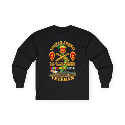 Unisex Ultra Cotton Long Sleeve Tee - Army - Vietnam Combat Veteran w 6th Bn 77th Artillery DUI -25th Infantry Div w Fire Mission Scene - 3D - Transparent