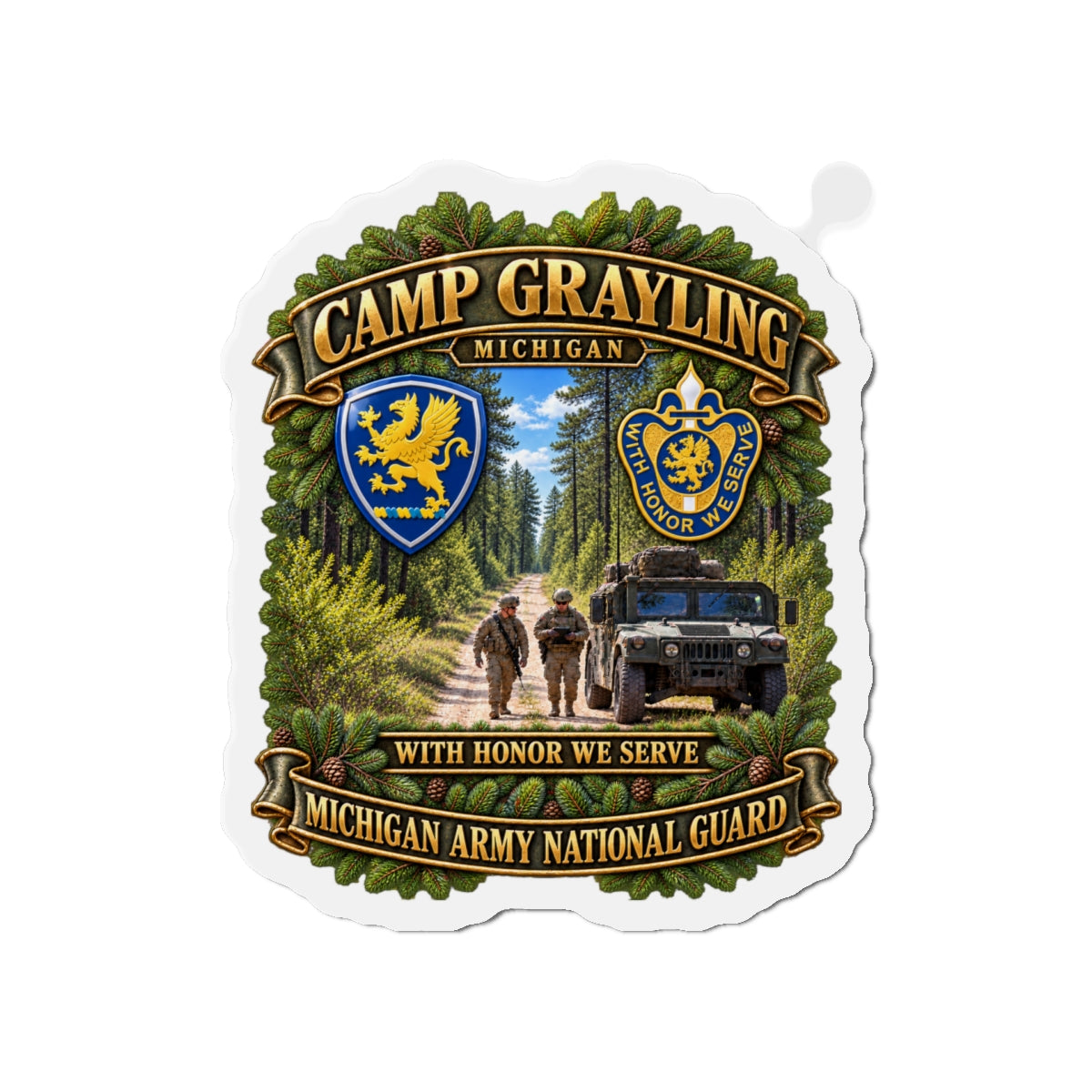 Die-Cut Magnets — Camp Grayling, MI - We Honor, We Serve - MIARNG - SSI- DUI - 3D - Enhanced