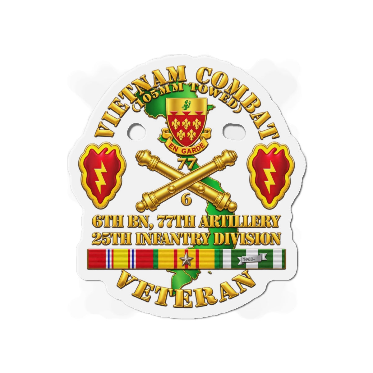 Die-Cut Magnets — Army - Vietnam Combat Veteran w 6th Bn 77th Artillery DUI -25th Infantry Div - 3D - Transparent
