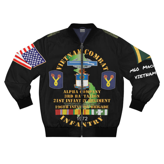 Men's Bomber Jacket - Army - 196th Light Infantry Brigade - Vietnam War Vet- PFC - M60 Machine Gunner, CIB, Vietnam Service Ribbons