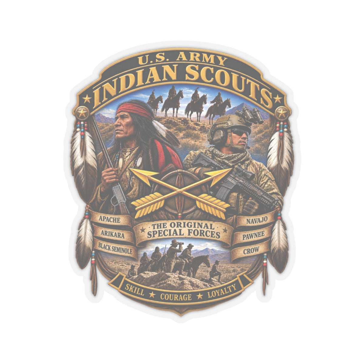 Kiss-Cut Stickers - United States Indian Scouts (USS) - Original Special Forces - 3D - Enhanced