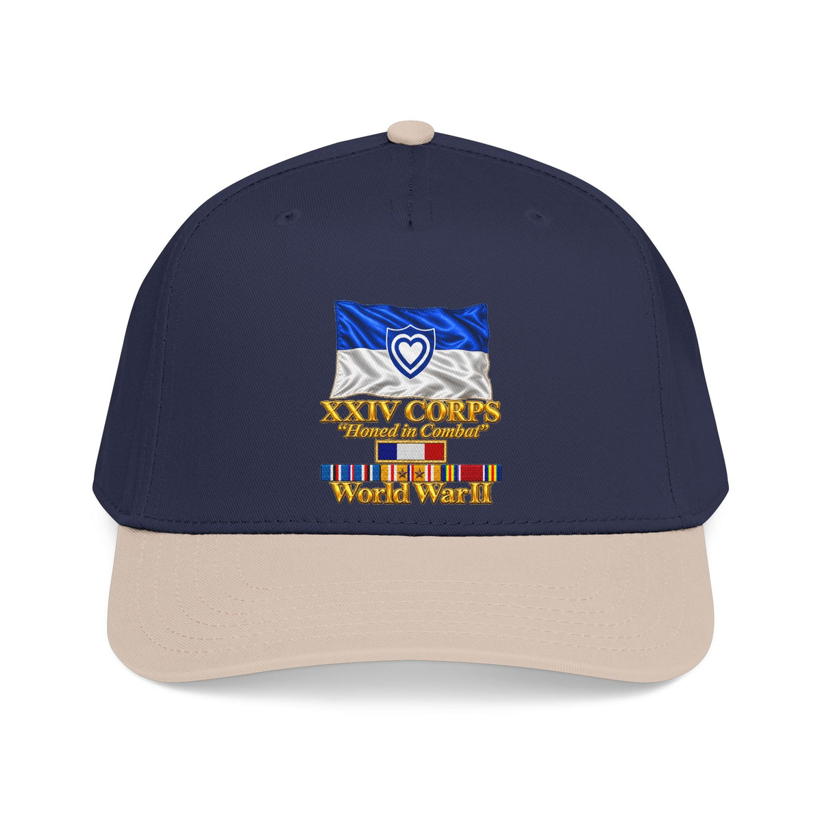 Mid Profile Baseball Cap - Army - XXIV Corps Flag - Waving - Ribbons - World War II - 3D - Transparent
