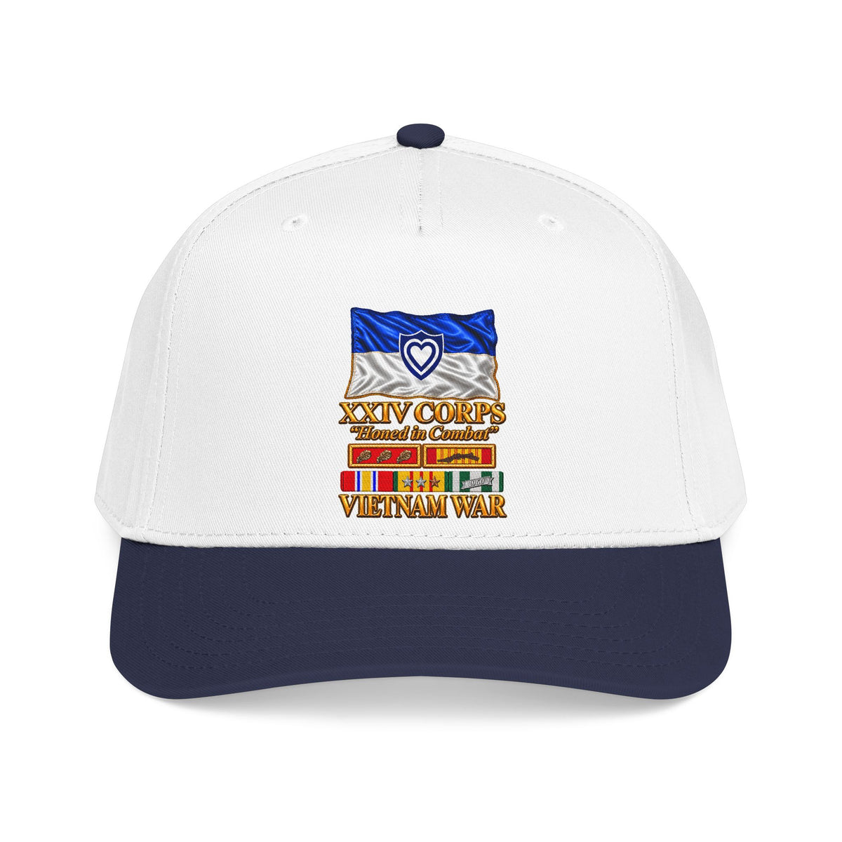 Mid Profile Baseball Cap - Army - XXIV Corps Flag - Waving - Ribbons - Meritorious Awards - Vietnam War - 3D - Transparent