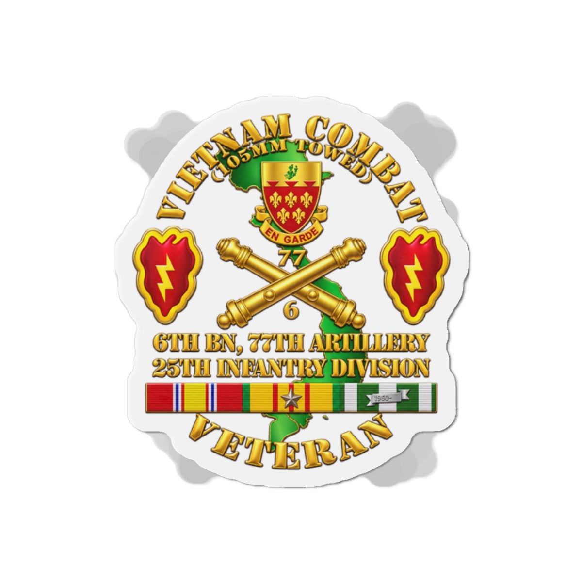 Die-Cut Magnets — Army - Vietnam Combat Veteran w 6th Bn 77th Artillery DUI -25th Infantry Div - 3D - Transparent