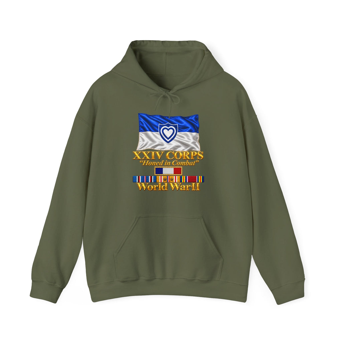 Hoodie — Army - XXIV Corps Flag - Waving - Ribbons - World War II - 3D - Transparent