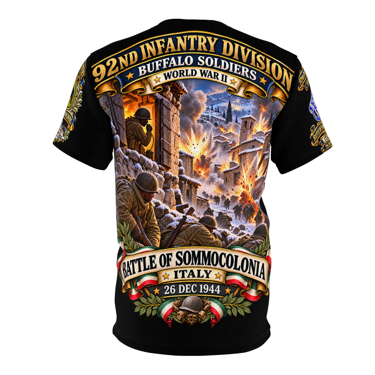 92nd Infantry Division (Buffalo Soldiers) - Battle for Sommocolonia, Italy, on December 26, 1944 - Tribute Tee - “Defending Allied forces in the Serchio Valley, Italy”