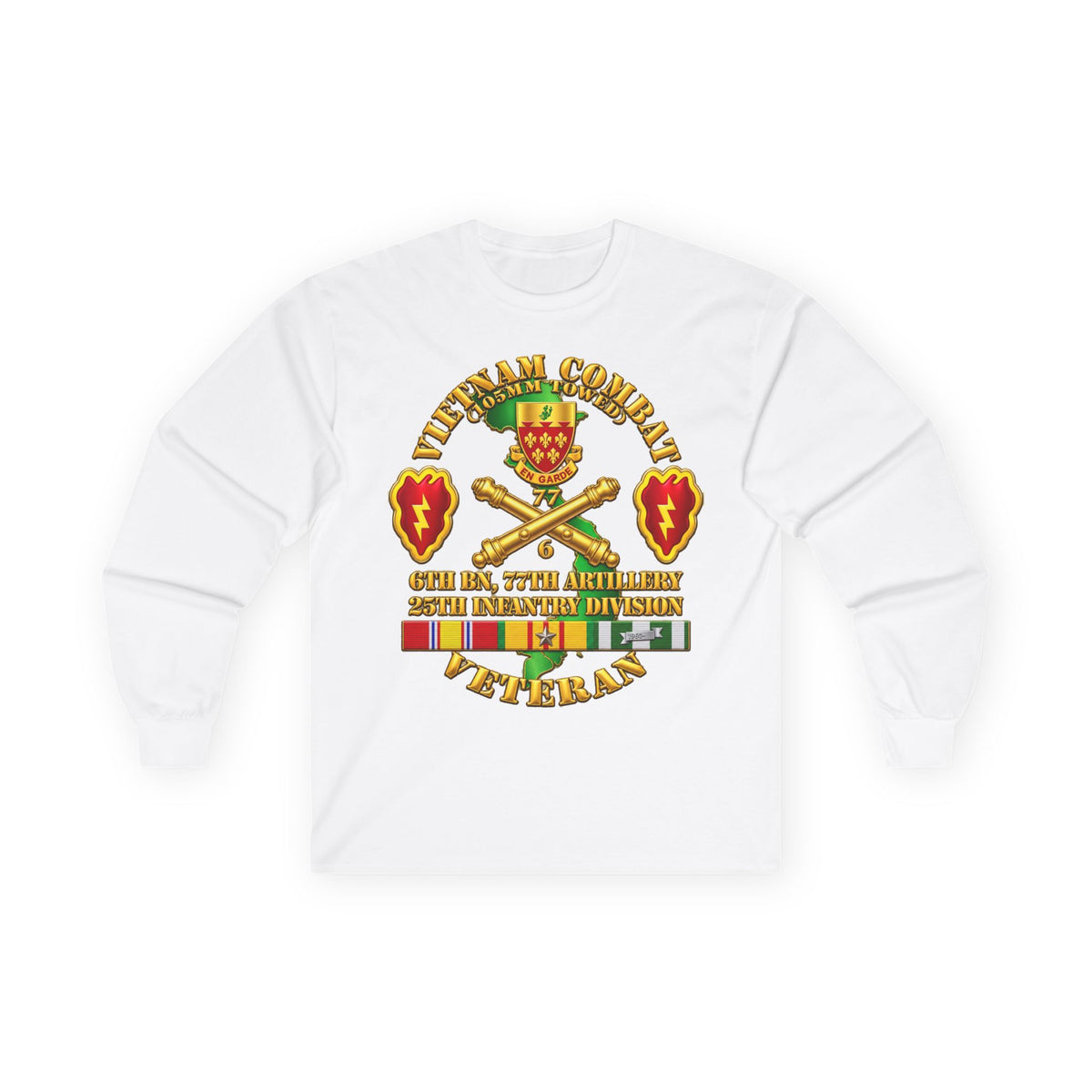 Unisex Ultra Cotton Long Sleeve Tee - Army - Vietnam Combat Veteran w 6th Bn 77th Artillery DUI -25th Infantry Div - 3D - Transparent