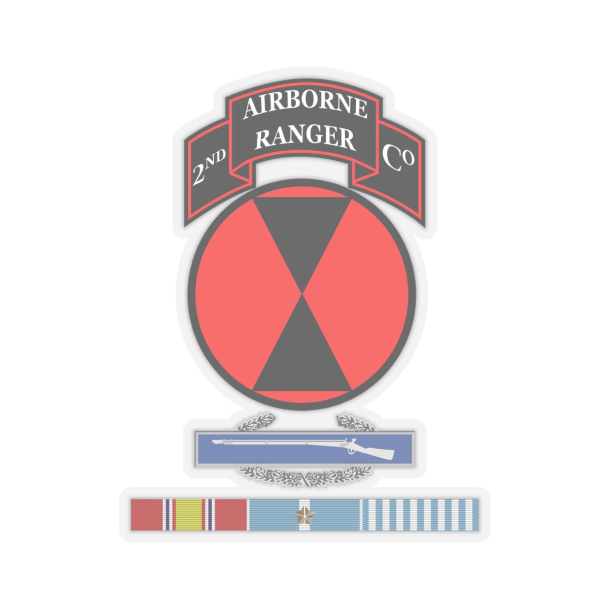Kiss-Cut Stickers - 2nd Ranger Infantry Co - 7th ID SSI w CIB Korea Svc X 300